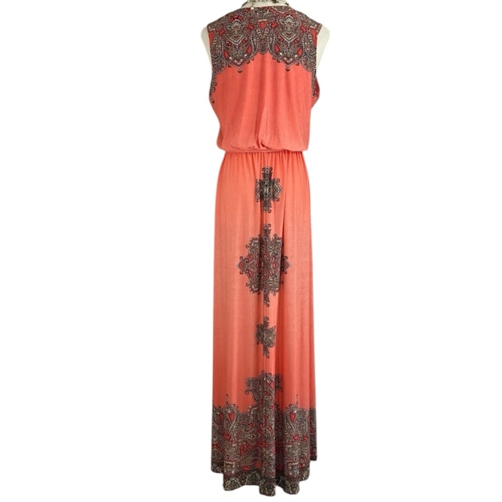 Paisley Chiffon Sleeveless Maxi Dress Size Small Rhinestone Sequin Detail - Picture 5 of 15